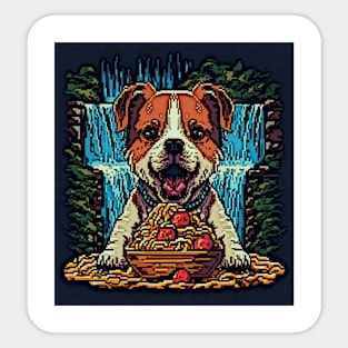 pixel art dog eating spaghetti by waterfall Sticker